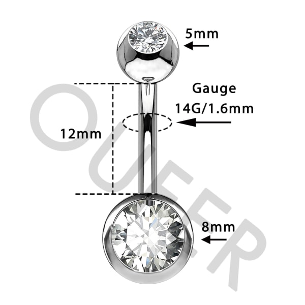 14G navel piercing titan 16 mm stång längd piercing navel