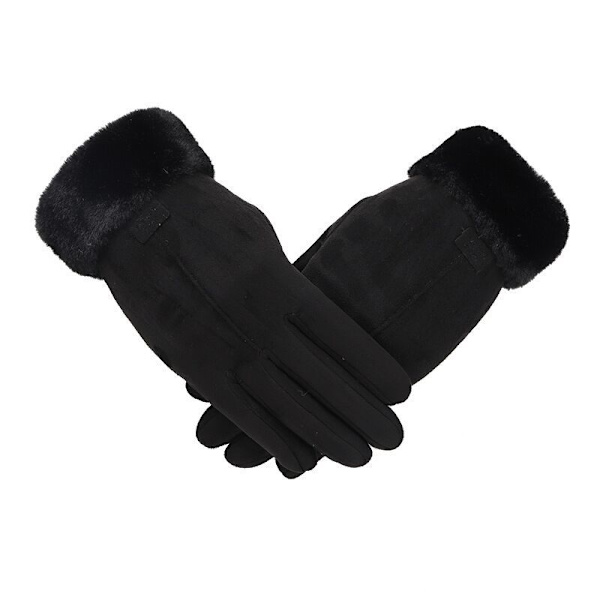 Dam Eleganta Faux Mocka Mjuka Varma Mysiga Vinterhandskar med Mysig Foder och Faux Pälsmanschett