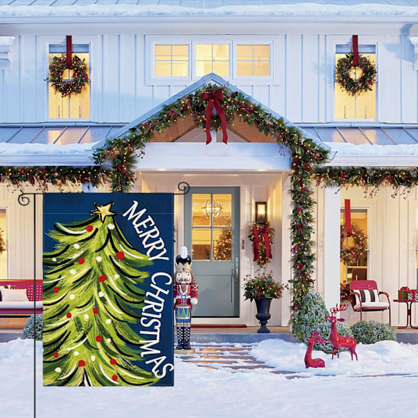 Julgransflagga för trädgården 12x18 tum dubbelsidig, Julgran Jul Vinter Semester Trädgård Utomhus Dekorativ Flagga, Blå