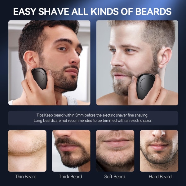 elektrisk barbermaskin, Mini elektrisk barberhøvel for menn med LCD-skjerm, bærbar lommestørrelse selvslipende skjeggtrimmer, USB våt og tørr-svart