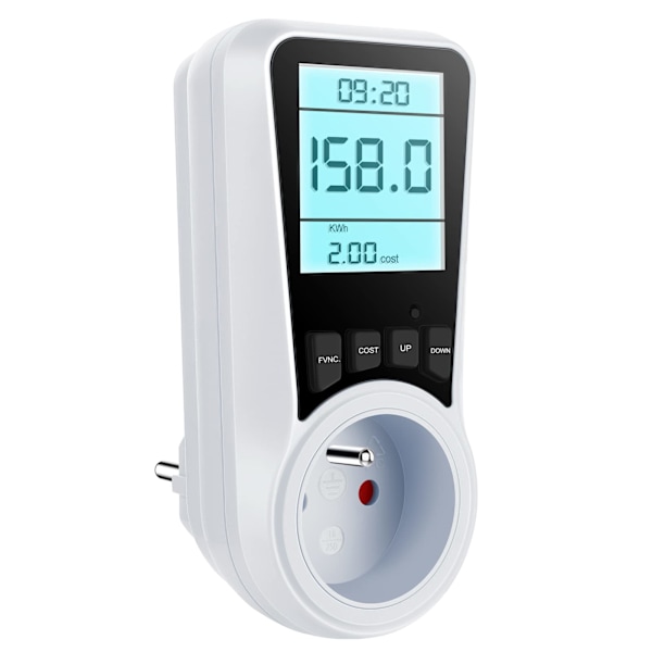 Strømmåler med Wattmeter-stik, 7 Overvågningstilstande, Baggrundsbelyst LCD-display, Energibesparende, Overbelastningsbeskyttelse, 3680W Maks.