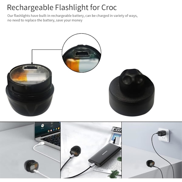2 st LED-lampor för Crocs, Vattentäta Handsfree Ficklampor för Barn och Vuxna, Nyhetsskolampor för Camping, Hundpromenader, Svart