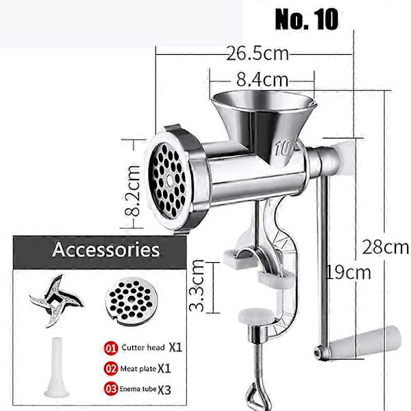 Manuell Köttkvarn Multifunktionell Aluminiumlegering Kvarn Avtagbar Handvev Verktyg för Hemkök Ny No. 10
