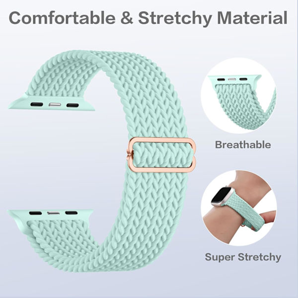 Flätat Solo Loop-armband 38 mm 40 mm 41 mm, stretchigt armband elastiskt sportband för Apple Watch SE/iWatch serie 9 8 7 6 5 4 3 2 1, grönt Green