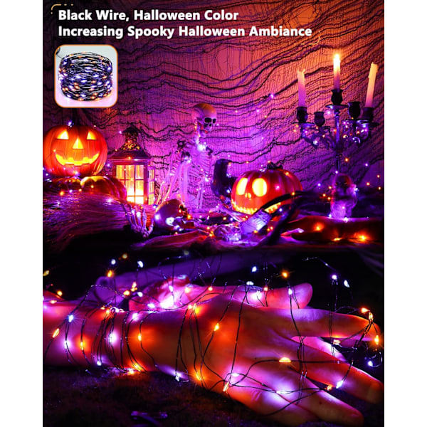 Orange & Lilla Halloween-lys, 2 pak i alt 78ft 240 LED Orange Lys, Lilla Solar Halloween-lys 8 tilstande til Halloween-indretning