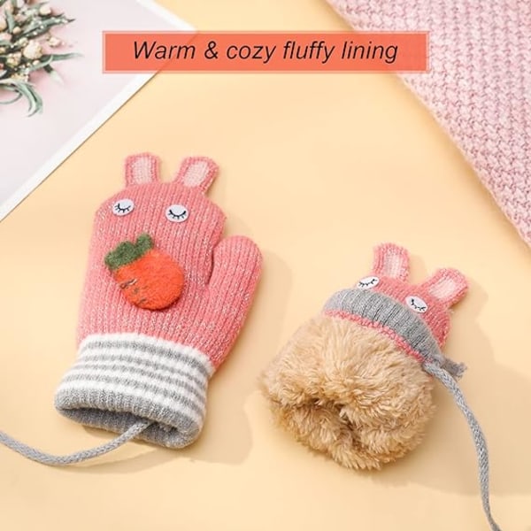 2 par søde strikkede handsker til børn med snor