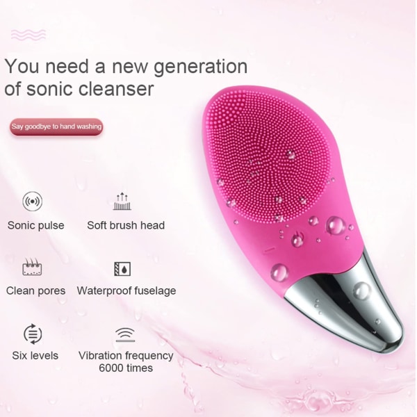 Sonic ansiktsrensebørste Elektrisk, vanntett ansiktsmassasjebørste i silikon Oppladbar ansiktsskrubber (rød) red