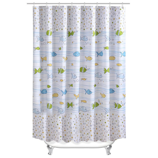 Duschdraperi 200x200cm Bubble Fish, viktad fåll, anti-mögel textil, vattenavvisande, tvättbar polyester badgardiner med öljetter och 12 dusch