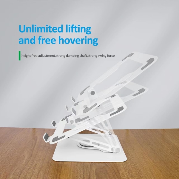 Bærbar PC-stativ med 360° roterende base, justerbart ergonomisk stativ (hvit) White