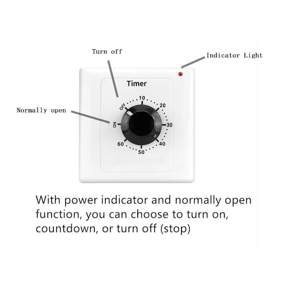 60 Minutters Timer, AC 220V, 15A, Intelligent Mekanisk Nedtellingstimer, Tidsbryter, Panel Timer Kontrollknapp 86