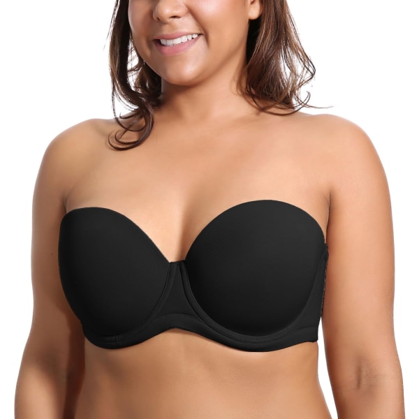 Kvinnors axelbandslös bh push up för större byst multiway bygel slät bandeau bh（Svart，80D） 80D