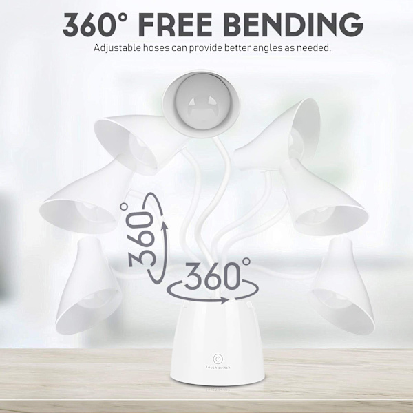 Børns skrivebordslampe, LED-dæmpbar 24 LED-øjenvenlig bordlampe 3 lysstyrkeniveauer USB-genopladelig berøringskontakt skrivebordslampe børn til læsning white