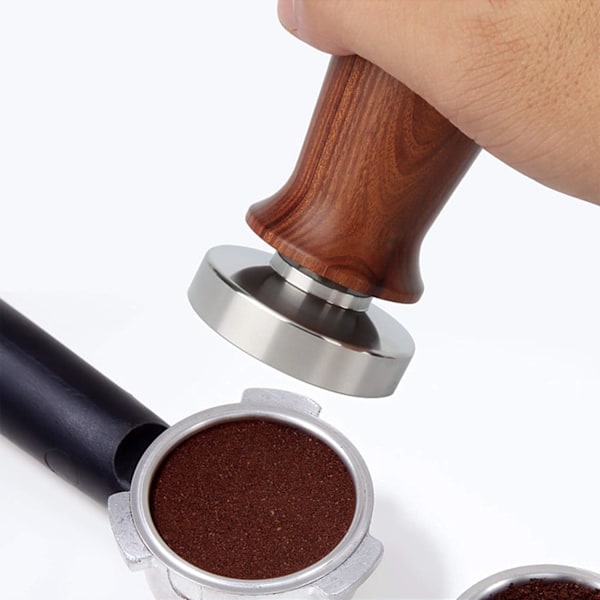 Espresso Tamper with Flat Stainless Steel Base Coffee Compactor Ergonomic Wooden Handle Powder Press, 53MM,Wood