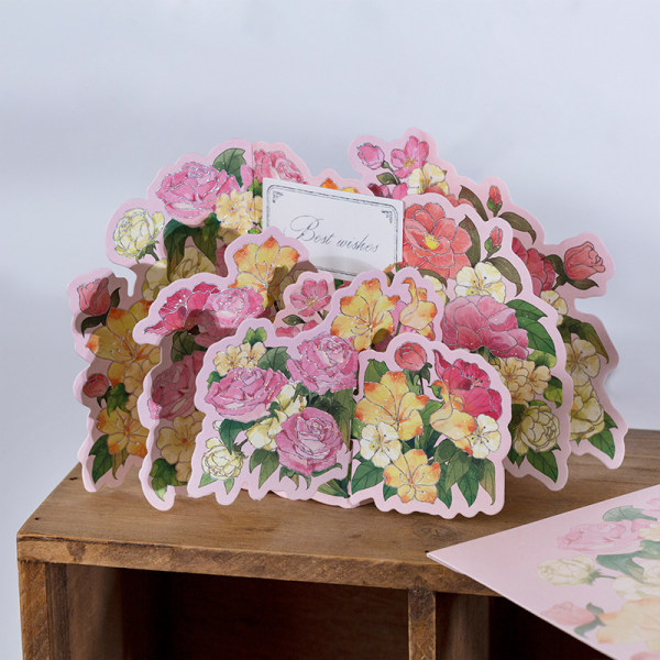 3D Blomsterbuket Pop Up Kort med Kuvert, 3D Pop Up Lykønskningskort (Pink) Pink