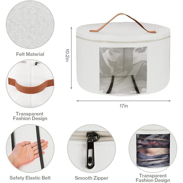 Oppbevaringsboks for hatter med lokk, 17 tommer diameter Pop Up Hat Boxes, sammenleggbar reisehatt (hvit) White