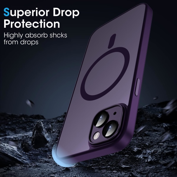 Magnetisk deksel for iPhone 13 6,1 tommer for trådløs lading Kompatibel gjennomsiktig matt deksel til iPhone 13 Tynn støtsikker deksel beskytter - Lilla Purple