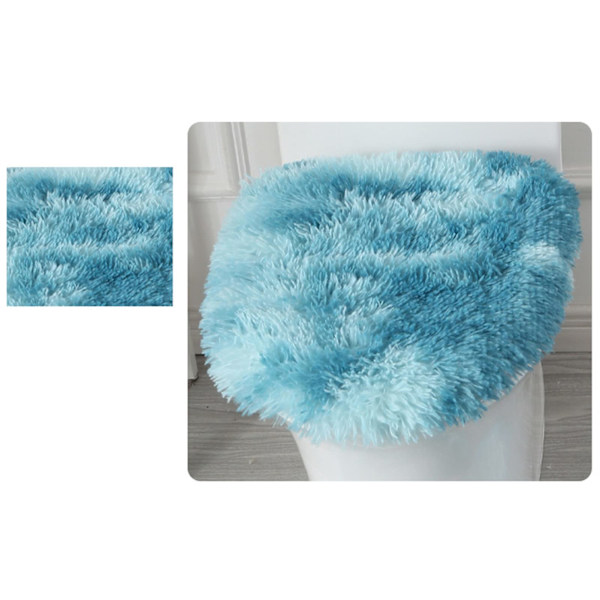 Badematte sett 3 deler, sklisikker shaggy badematte, fluffy kontur badematte, lang haug toalettsetetrekk tie dye blå 2 Navy Blue