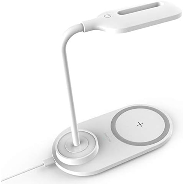 Skrivebordslampe Multifunktionel Lampe Trådløs Oplader Skrivebord Bord LED Trådløs Pad Hurtigopladning Soveværelse(Hvid) White