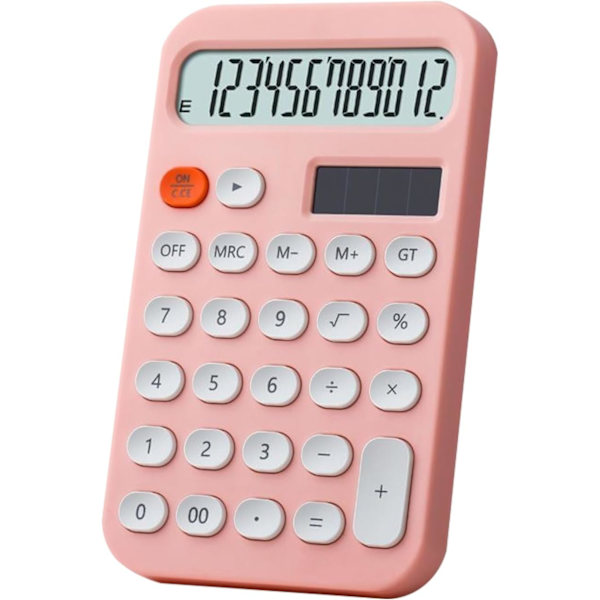 Vakiolaskin 12-numeroinen, pöytätietokone kaksoisvirtalähde akku ja aurinko, pöytälaskin suurella LCD-näytöllä, vaaleanpunainen