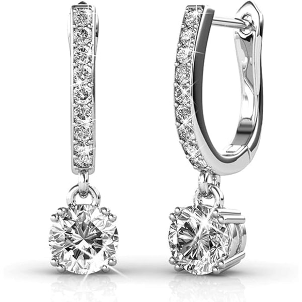 Hoop Loop Örhängen i vitt guld med Element Crystal Sparkling Smyckeskrin Present till mors dag Kvinnor Flicka Mor Fru
