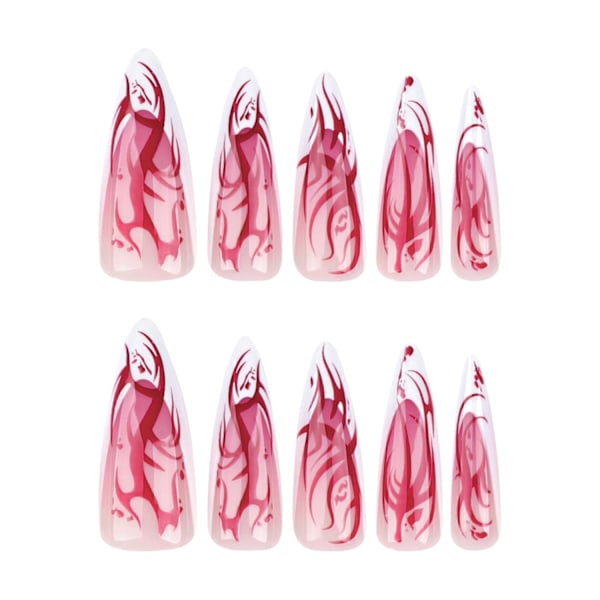 Halloween-kynnet, Halloween-liimatut kynnet pitkät, pitkät stiletto-kynnet liimatut Halloween-kuvioilla Xl pitkä pituus (vaaleanpunainen & punainen & valkoinen, ranskalainen kärki)