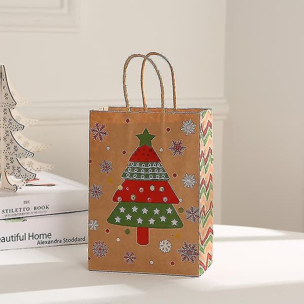 24-pack julpresentpåsar i kraftpapper, 4 olika stilar, julpåsar i papper med handtag, julklapp