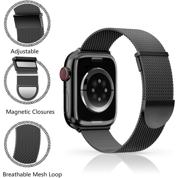 Rem kompatibel med Apple Watch -remmar 41 mm 40 mm 38 mm, dubbelt magnetiskt justerbart ersättningsband för iWatch Series 9 8 SE 7 6 5 4 3 2 1, Svart Black