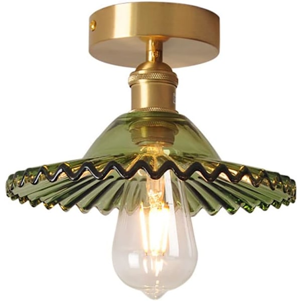 Flush Mount Ceiling Light Glass Shade Close to Ceiling Lights Fixtures Personality Modern Semi Flush Ceiling Lamps，Green