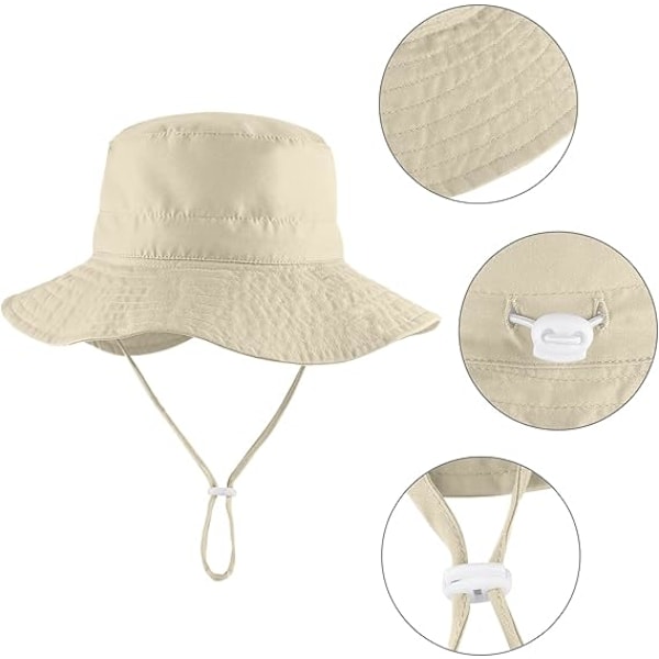 Solhat til småbørn og babyer, unisex, bredskygget sommerhat til børn til udendørs svømning, strand, pool, justerbar, beige