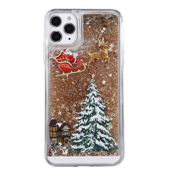 iPhone 11 Pro Max Case 6,5 tum Case, 3D Creative Merry Christmas Tree Mönster Glitter Quicksand Flödande Bling Sparkle Söt Mjuk TPU Transparent, Guld
