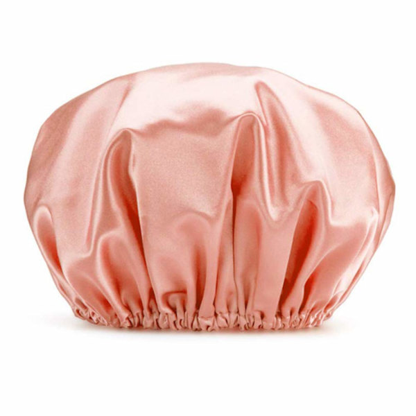Gjenbrukbar dusjhette, vanntett dobbeltlags badehette elastisk badehårhatterhette for alle hårlengder (rosa)
