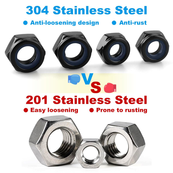 Selvlåsende M8.50 stk rustfritt stål låsemutter V2A A2 DIN 985 mutter Black M8