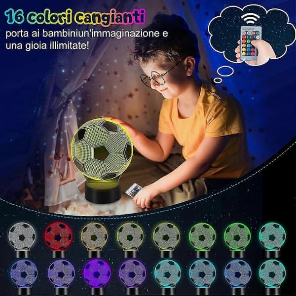 Fotballgave til gutter 8-10 år, 3D LED nattlampe med fjernkontroll, bursdag