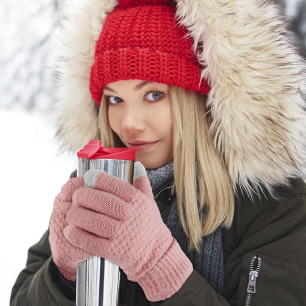 Dame Vinter Varme Touchscreen Handsker, Termisk Strikkede Bløde Fleeceforet Handsker Vinter SMS Handsker Elastisk Manchet Anti-Slip Handsker Pink