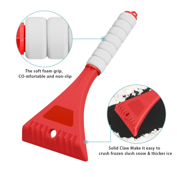 Isskrape for bil, snøskrape for bil frontrute, kraftig frost snø isfjerning for vinduer, ripefri, enkel lagring (rød) Red