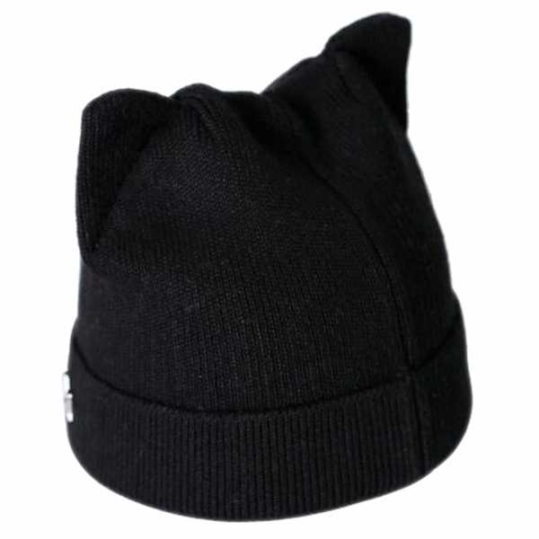 Kvinnors vinter stickade mössa varm mode mössa katt öra mössa black