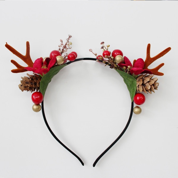 Jouluinen pääpanta, kukkakruunu poron pääpanta Antlers -pääpanta, kukkaseppelepäähineet Hiusvanne Jouluiset hiustarvikkeet (punainen 1 kpl) Red