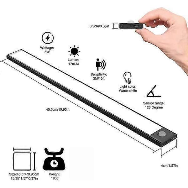 2 LED garderobelamper, 40 cm, trådløs, USB genopladelig