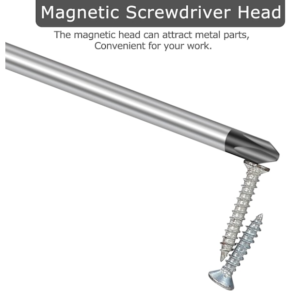 PH2 0,24\" × 7,87\" Phillips skrutrekker, 2 6×200mm skrutrekker med sklisikkert grep, magnetisk spiss, krysshode skrutrekker