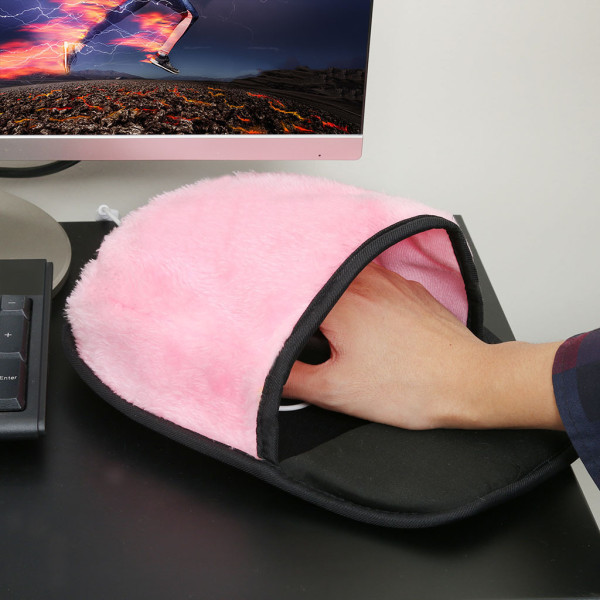 USB uppvärmd musmatta med handledsskydd, handvärmare för dator, handvärmande musmatta för män och kvinnor Kontor Hemdator Bärbar dator Arbete （rosa） Pink