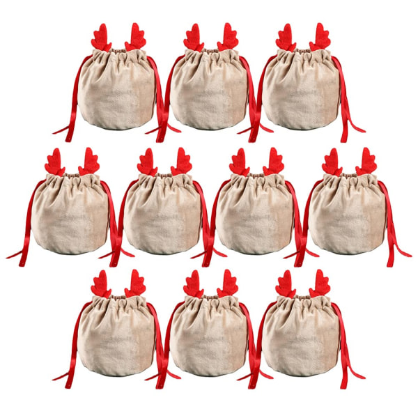 10 Julefløjlsgaveposer Julebåndspose Gevirgaveposer Julepyntpose Emballage Snørepose (D) Red