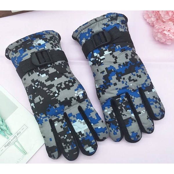 Børns kolde vejr vandtætte camo print vinterhandsker udendørs varme skihandsker luffer, blå
