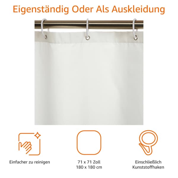 Duschdraperi 180 x 180 cm - vit, mögelresistent och vattenavvisande
