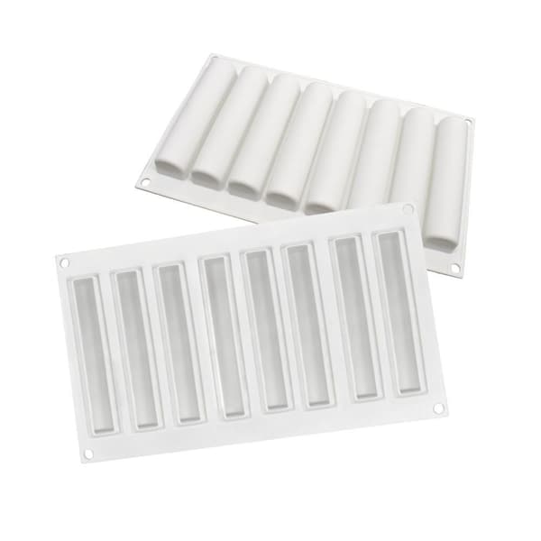 Avlång Eclair Cylinder 8st Silikonform Mousseform Pralinform white Vit
