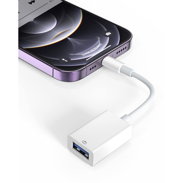 USB adapter för iPhone iPad, MFi-certifierad Lightning till USB -adapter stöder kamera, kortläsare, USB minne, tangentbord, mus och mer.