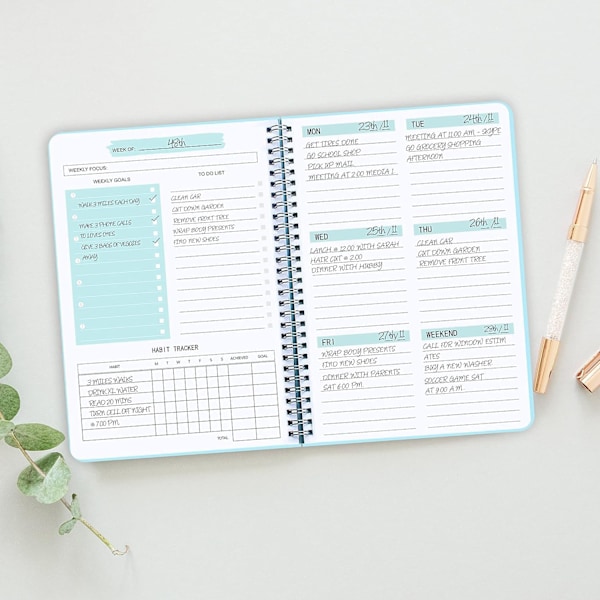 Ukentlig planlegger med vane tracker udatert 52 uker To Do List Notebook Spiral Ukentlig planlegger Notebook, Blå