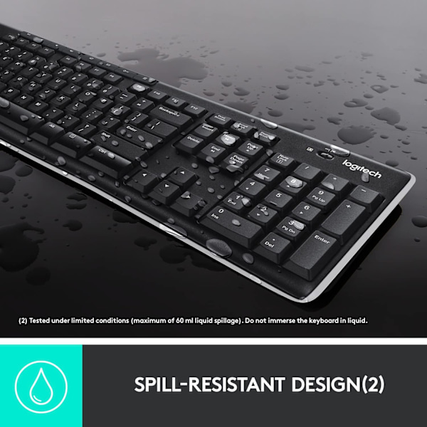 K270 Trådlöst tangentbord för Windows, fullstorlek, numeriskt tangentbord, 8 multimedieknappar, 2 års batteritid, kompatibel med PC, bärbar dator
