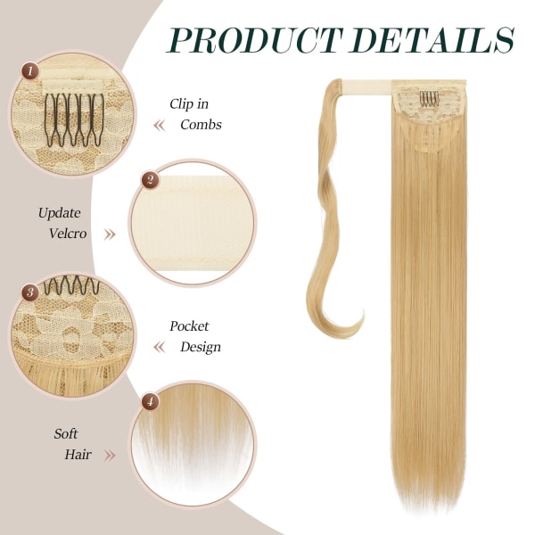 Long Wrap Around Hestehale Extension, Straight Synthetic Hair Extension Golden brown