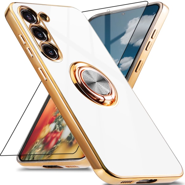 Samsung Galaxy S23 5G case, S23 case 360° kääntyvällä renkaalla, iskunkestävä case cover , valkoinen (ei mukana suojakalvoa) White