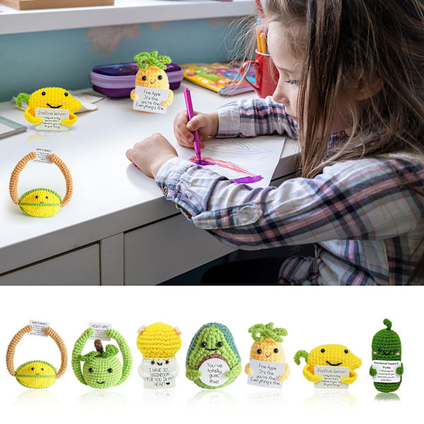 Mini rolig positiv potatis, stickad potatis med positivt kort, kreativ söt rolig stickad positiv frukt för födelsedagspresenter festdekoration (citron)